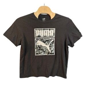 Puma Mens XXL T-Shirt Charcoal Grey Camo Logo Graphic Short Sleeve Tee